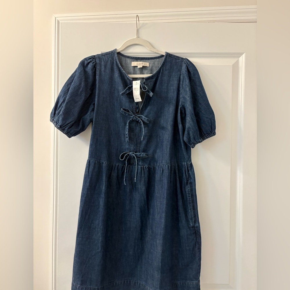 LOFT Dark Indigo Denim Tie-Front Dress